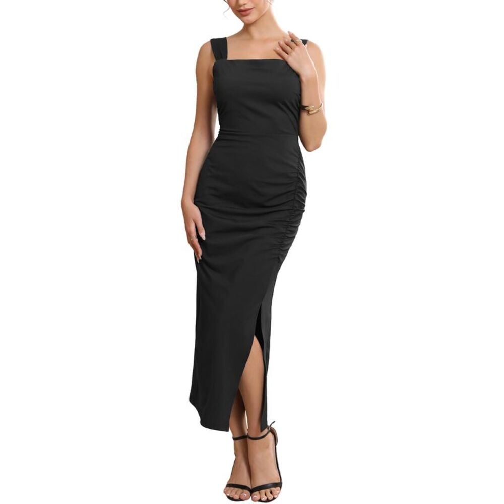 Women's Cocktail Dress Bow Tie Backless Square Neck Bodycon Dress Black